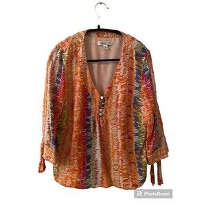 Orange Silk Top By: Coldwater Creek. Art To Wear Colorful. Sz.PM